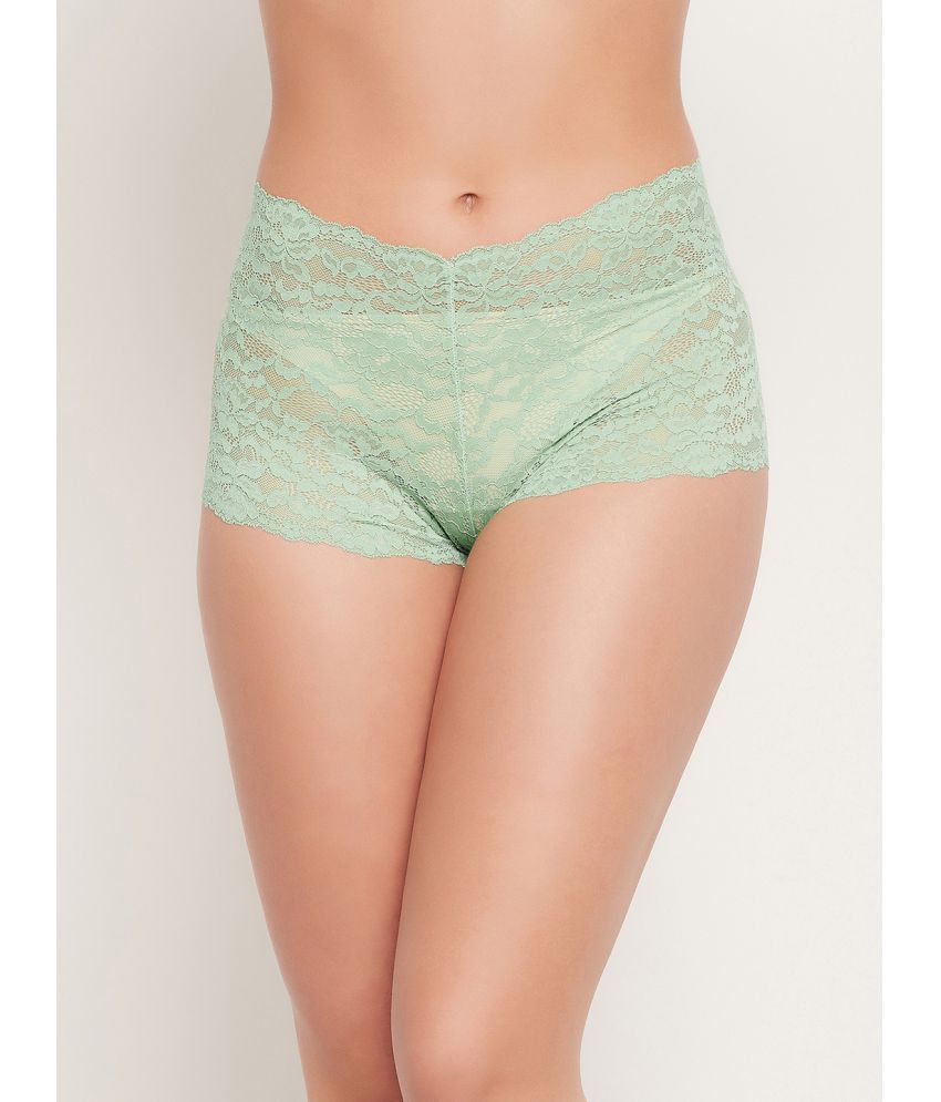     			Clovia - Green Lace Self Design Women's Boy Shorts ( Pack of 1 )