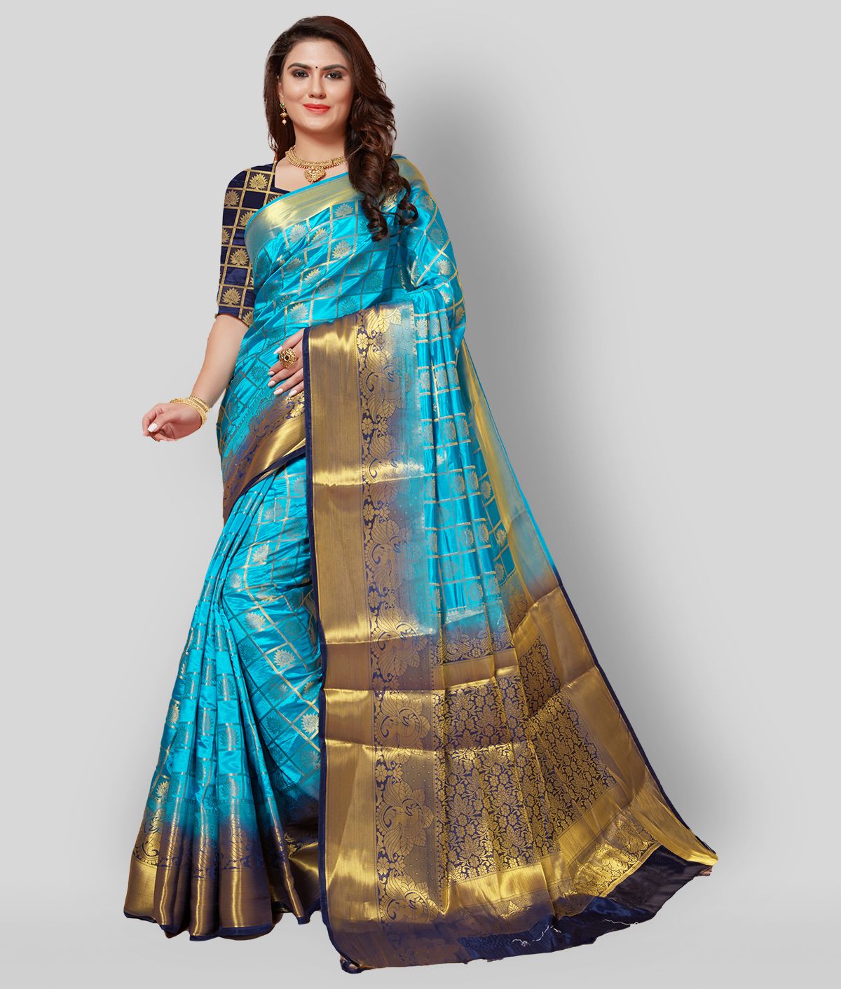     			Darshita International - Blue Kanchipuram Saree With Blouse Piece (Pack of 1)