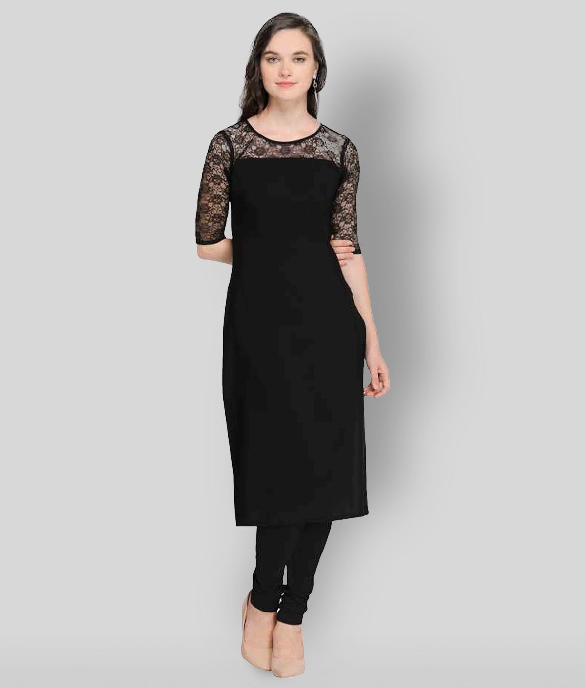     			Dream Beauty Fashion - Black Crepe Women's Straight Kurti ( Pack of 1 )