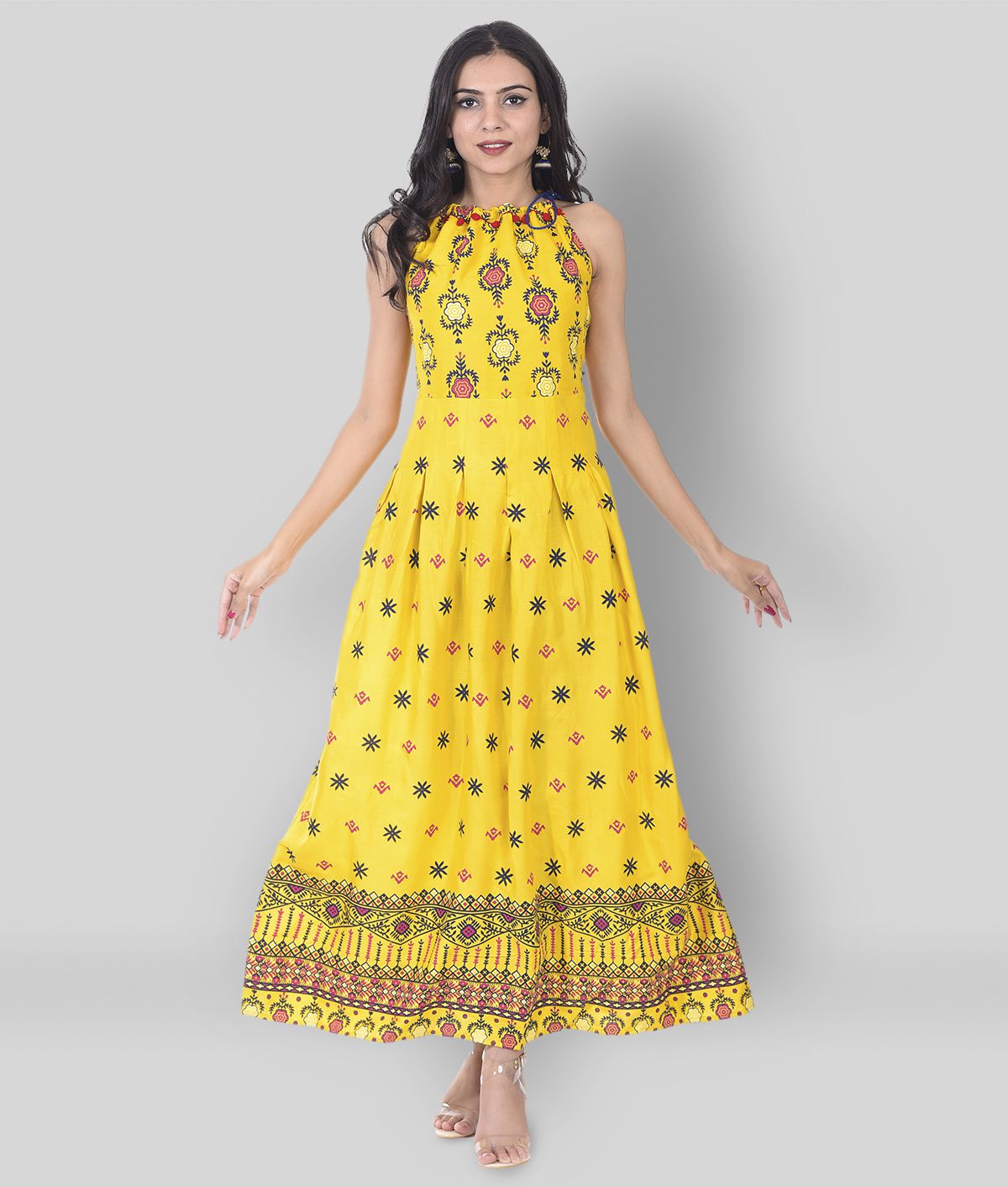     			EXPORTHOUSE - Yellow Rayon Women's Flared Kurti ( Pack of 1 )
