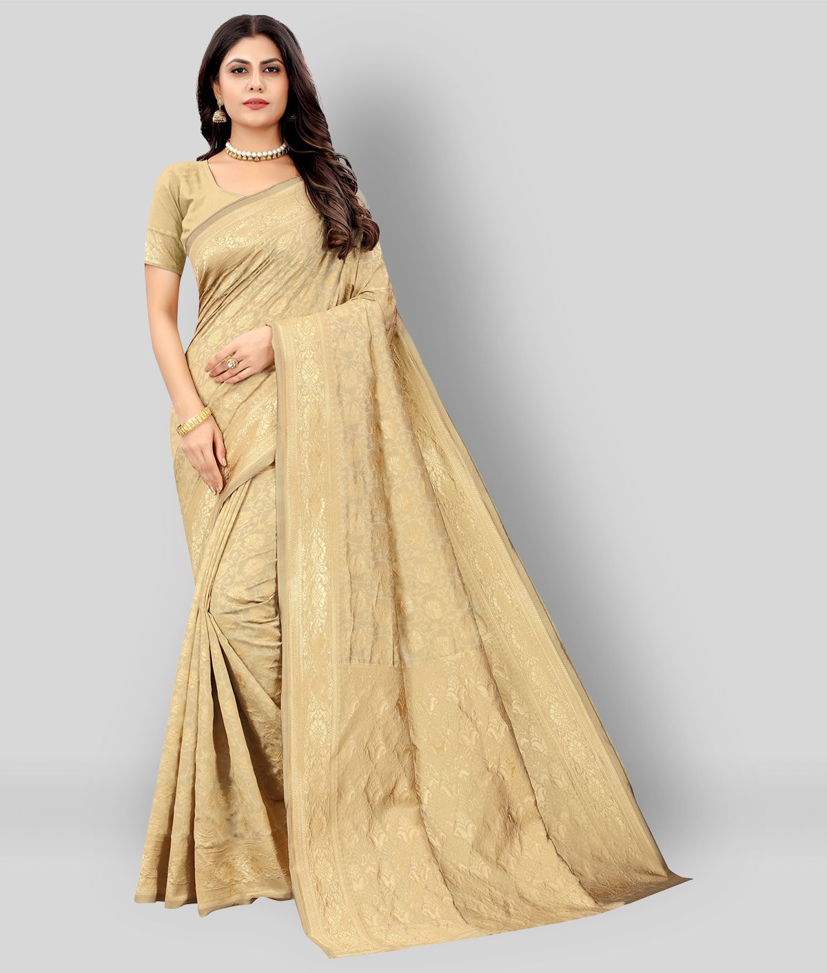     			NENCY FASHION - Beige Banarasi Silk Saree With Blouse Piece ( Pack of 1 )