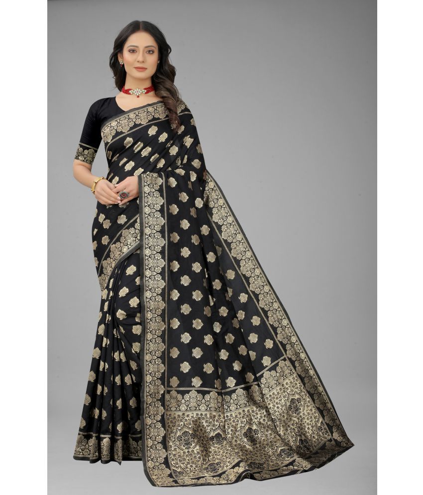     			NENCY FASHION - Black Banarasi Silk Saree With Blouse Piece ( Pack of 1 )