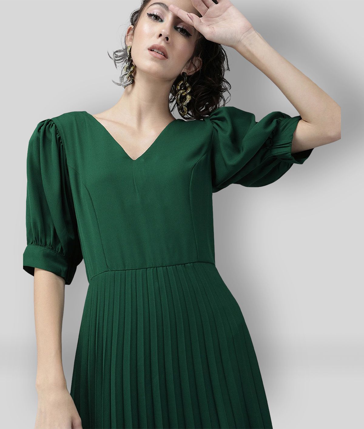    			Rare - Green Georgette Women's Fit & Flare Dress ( Pack of 1 )