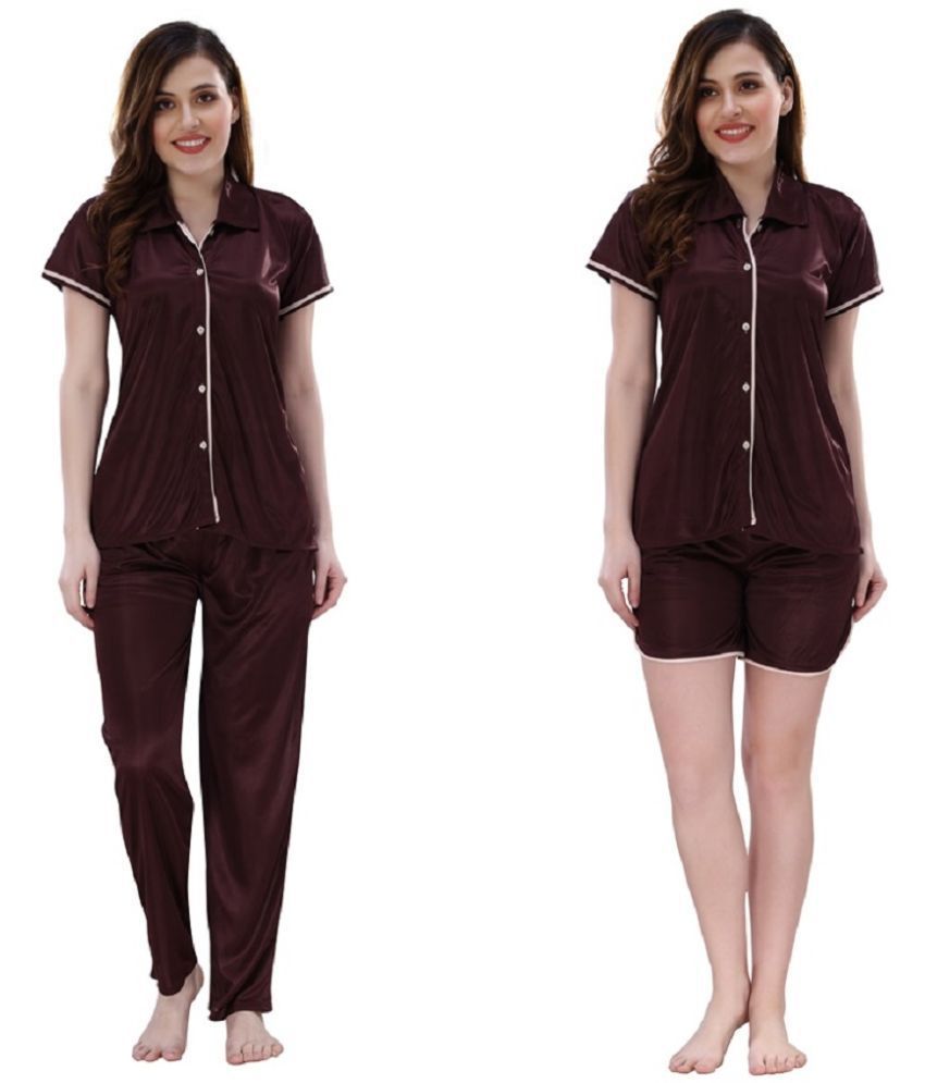     			Romaisa - Brown Satin Women's Nightwear Nightsuit Sets ( Pack of 2 )