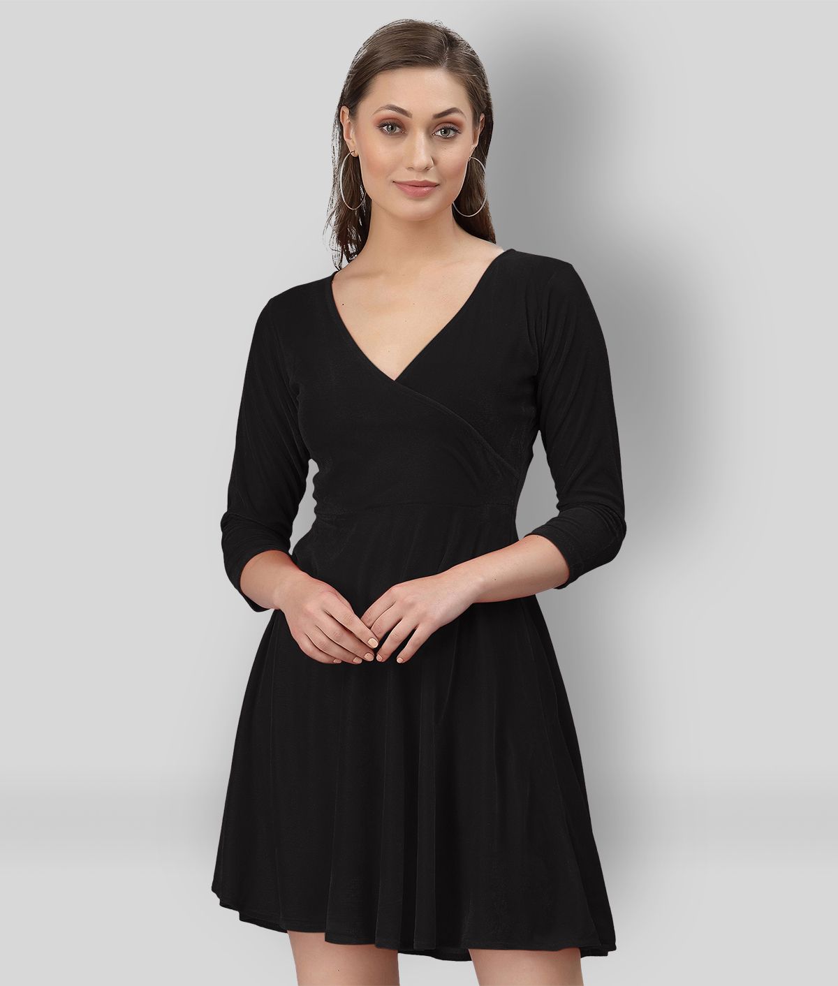     			Selvia - Black Velvet Women's Wrap Dress ( Pack of 1 )