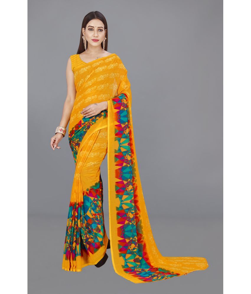     			Anand Sarees - Yellow Georgette Saree With Blouse Piece ( Pack of 1 )