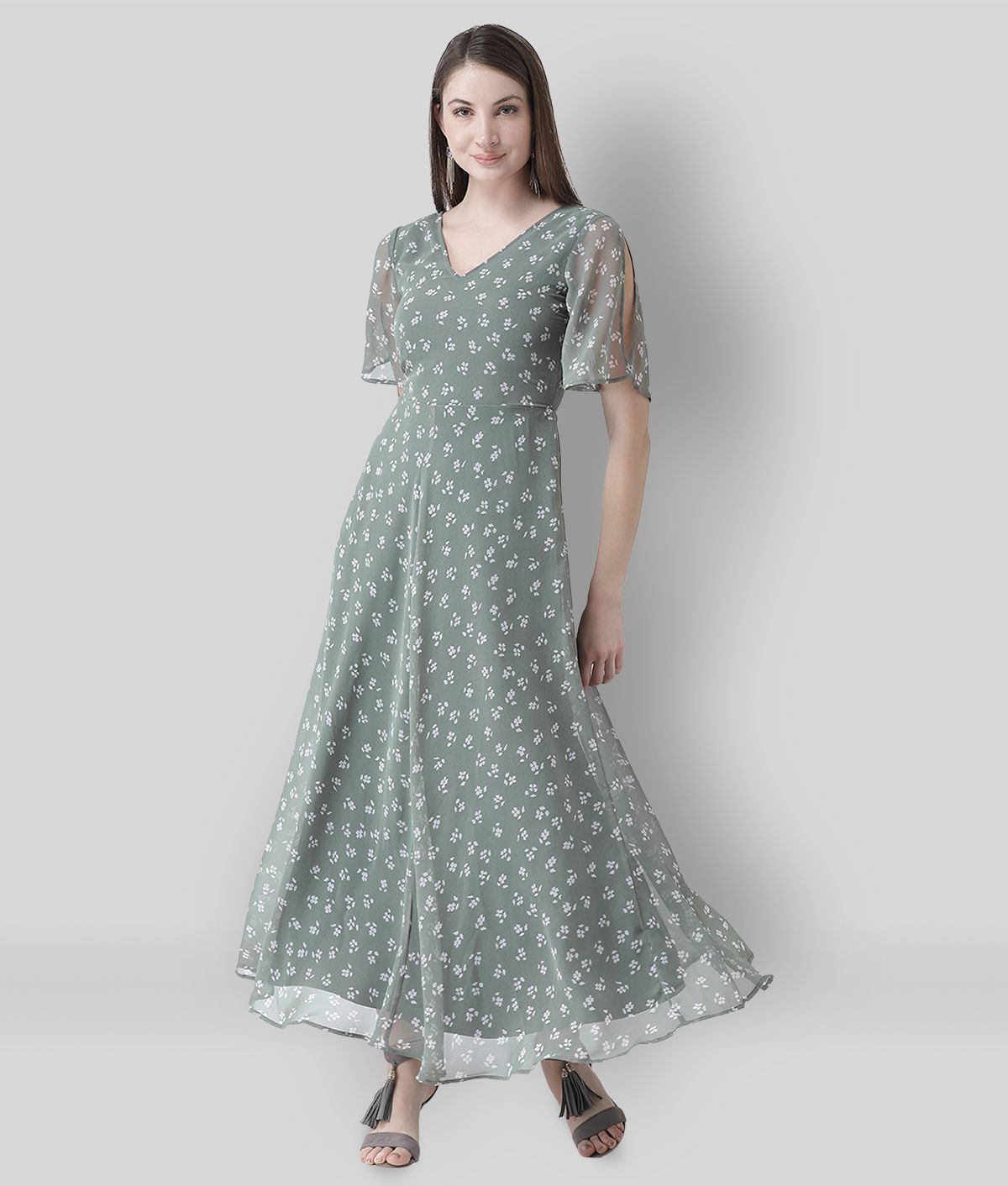 The Vanca - Grey Melange Polyester Women's Fit & Flare Dress ( Pack of 1 )