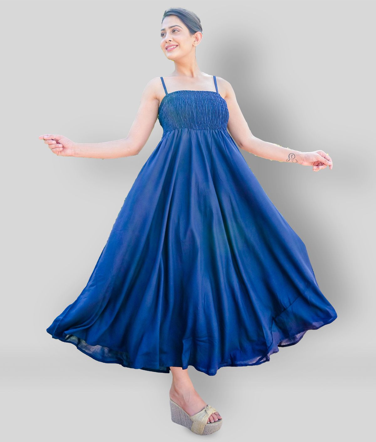     			ZAMAISHA - Blue Rayon Women's A-line Dress ( Pack of 1 )