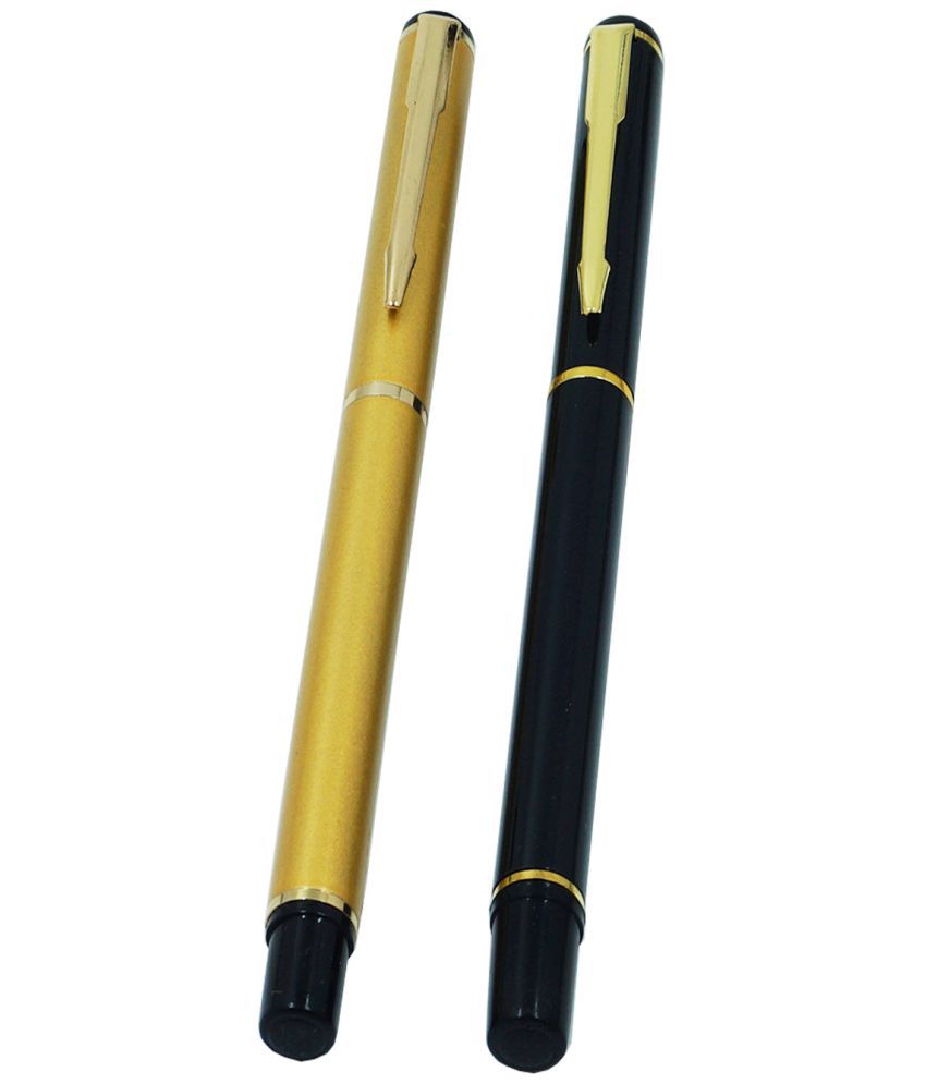     			auteur 801 Golden & Black Color Roller Ball Pen Set Of 2 With Golden Arrow Clip .