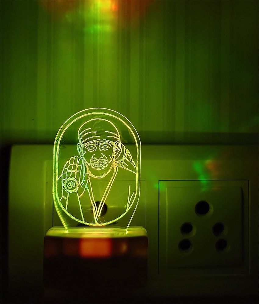 HOMETALES Saibaba Shirdi 3D LED Multi Colour Night Lamp Home Decor Acrylic Night Lamp Multi - Pack of 1