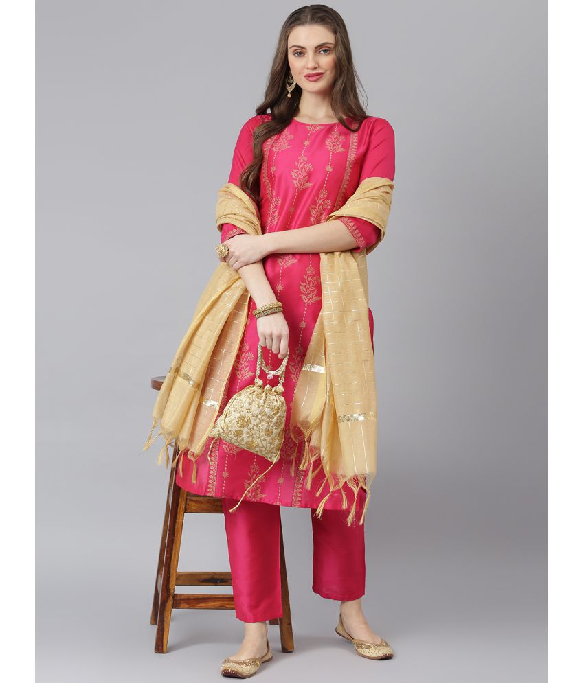     			Stylum - Pink Straight Silk Women's Stitched Salwar Suit ( Pack of 1 )