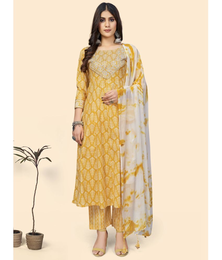     			Vbuyz - Yellow A-line Cotton Women's Stitched Salwar Suit ( Pack of 1 )