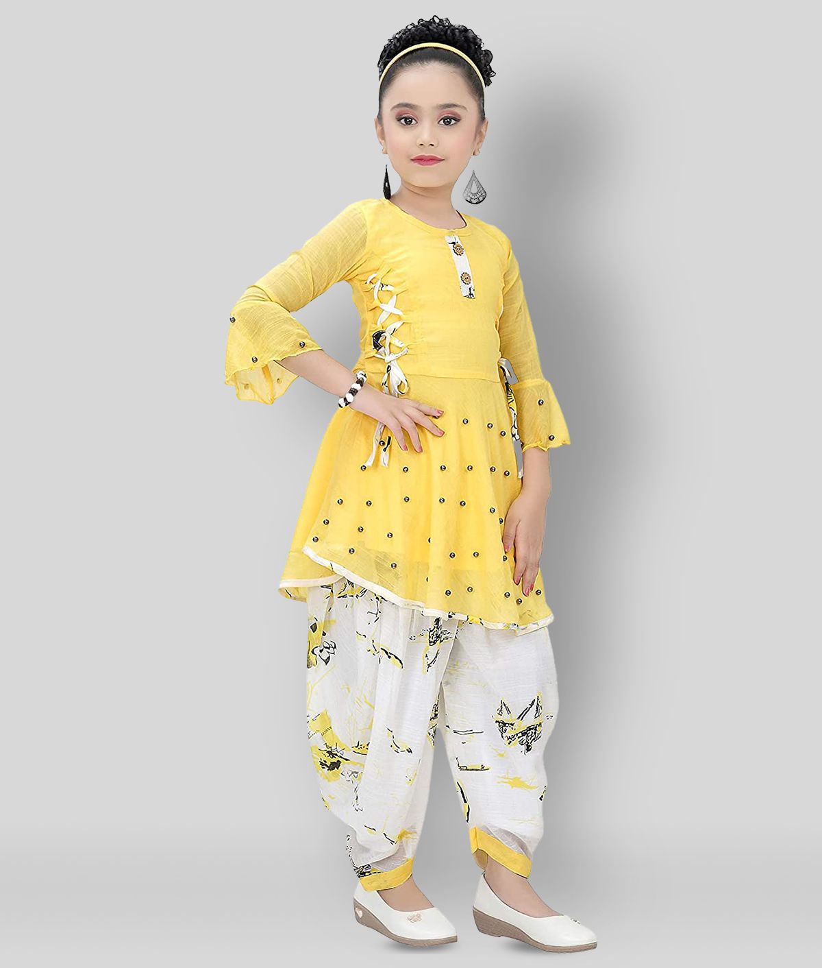    			Cherry Tree - Yellow Cotton Blend Girl's Kurti With Dhoti ( Pack of 1 )