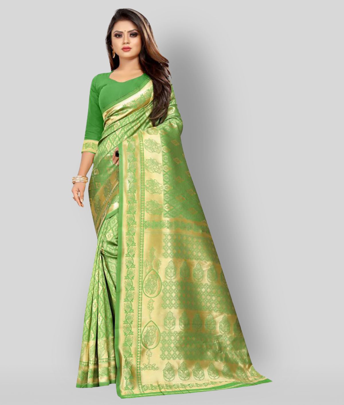     			Gazal Fashions - Green Silk Blend Saree With Blouse Piece ( Pack of 1 )