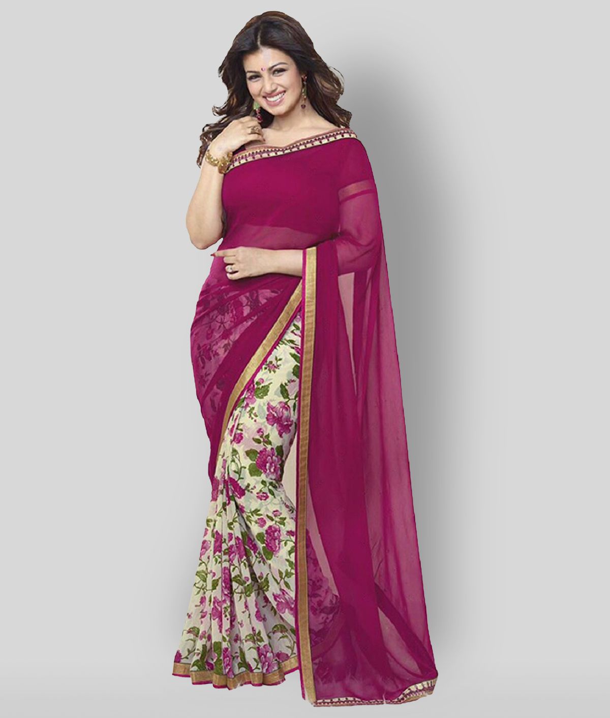     			Gazal Fashions - Pink Chiffon Saree With Blouse Piece ( Pack of 1 )