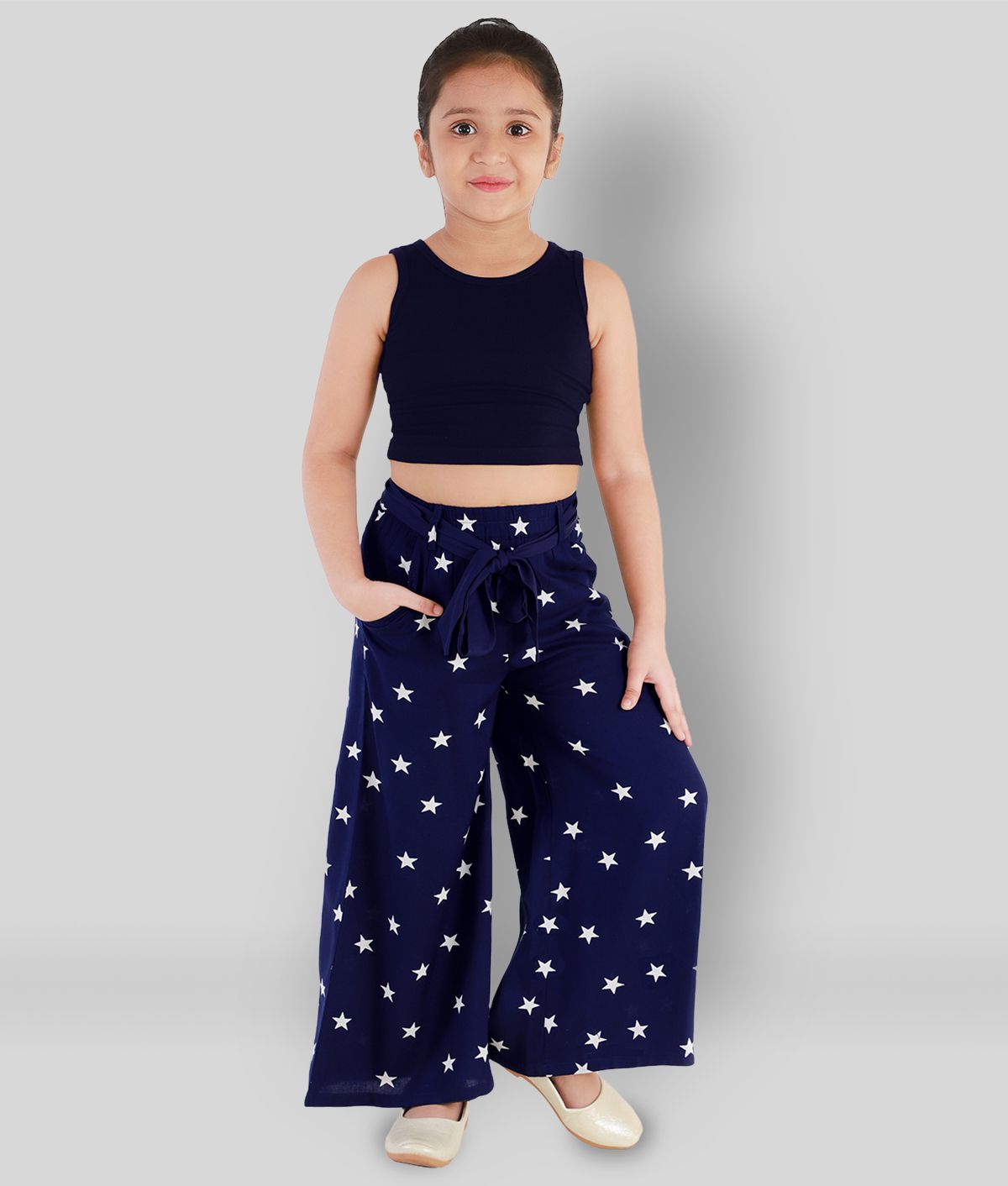     			Naughty Ninos - Navy Blue Polyester Girl's Top With Palazzo ( Pack of 1 )