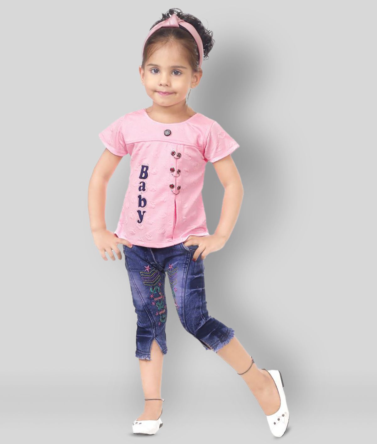     			NewCollections - Pink Cotton Blend Girl's Top With Jeans ( Pack of 1 )