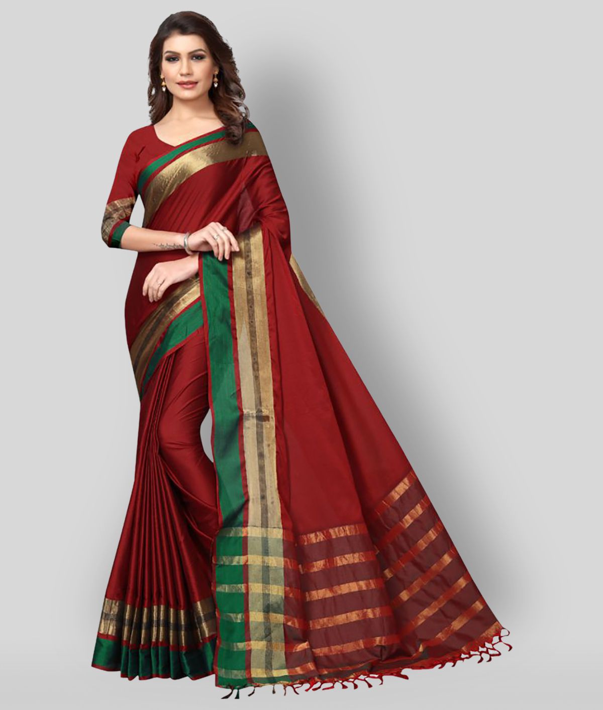     			NightBlue - Red Silk Blend Saree With Blouse Piece (Pack of 1)