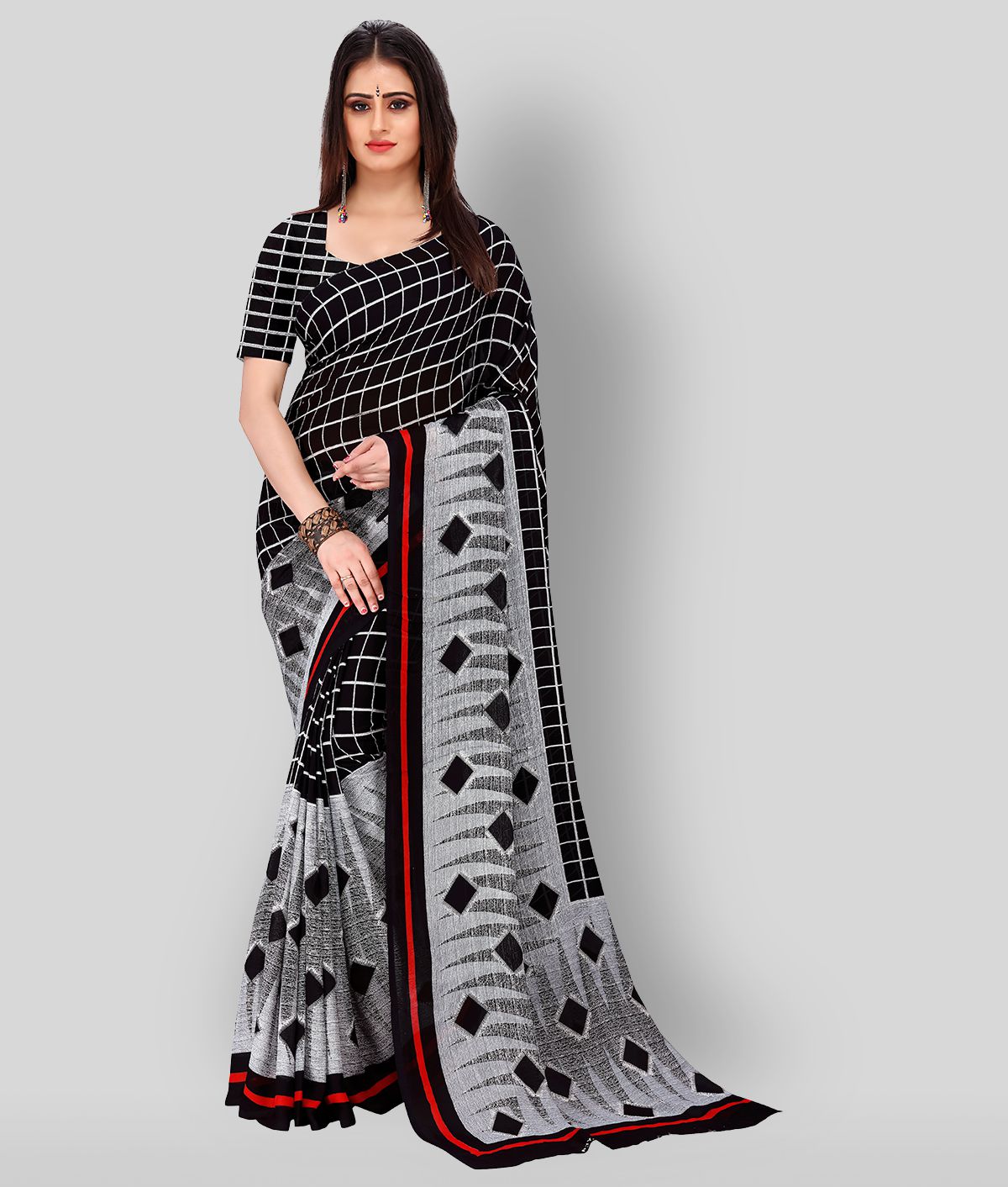 Anand Sarees - Black Georgette Saree With Blouse Piece (Pack of 1)