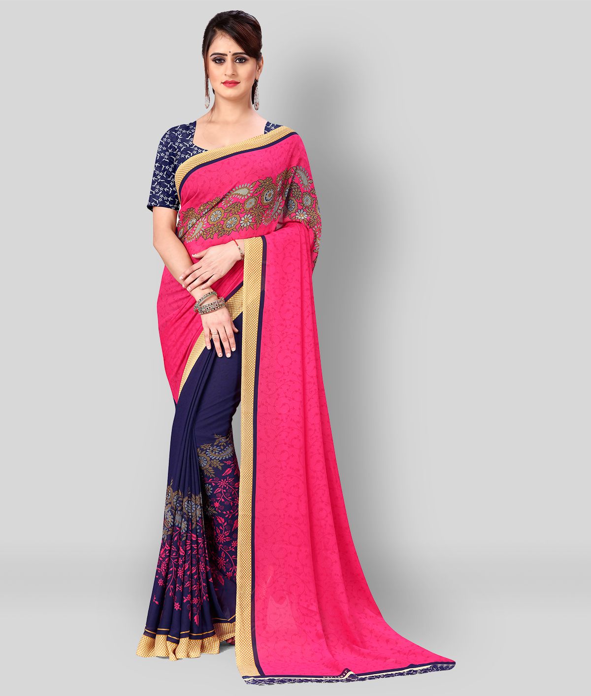 Anand Sarees - Multicolor Georgette Saree With Blouse Piece (Pack of 1)