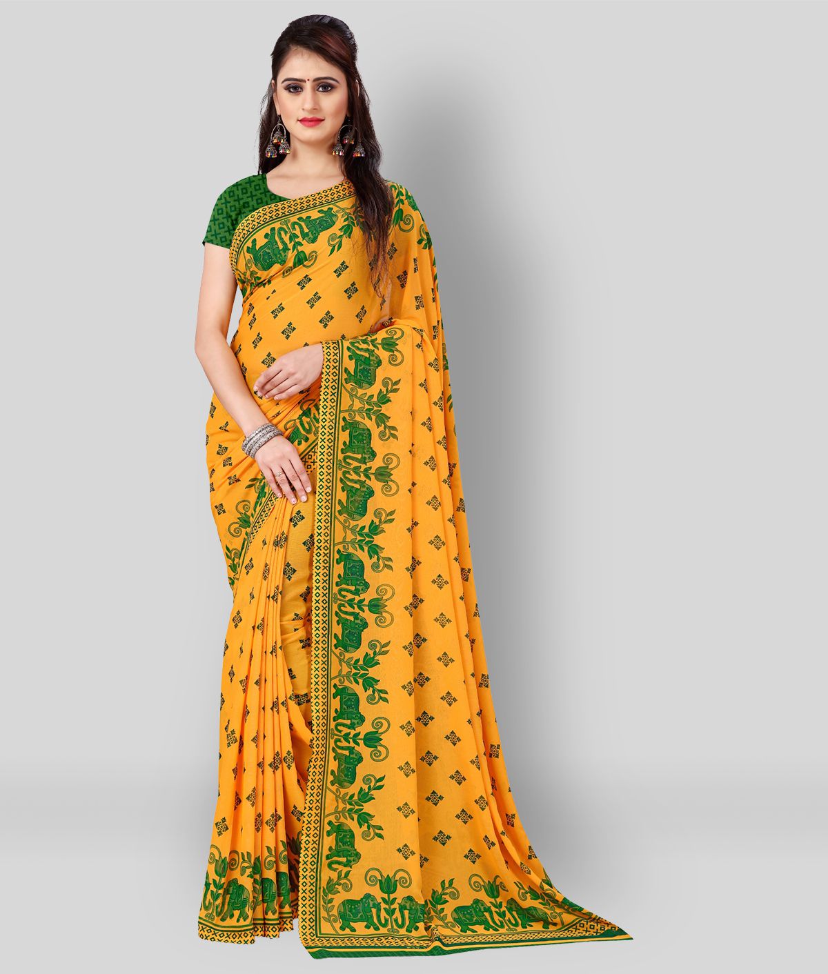     			Anand Sarees - Yellow Georgette Saree With Blouse Piece (Pack of 1)