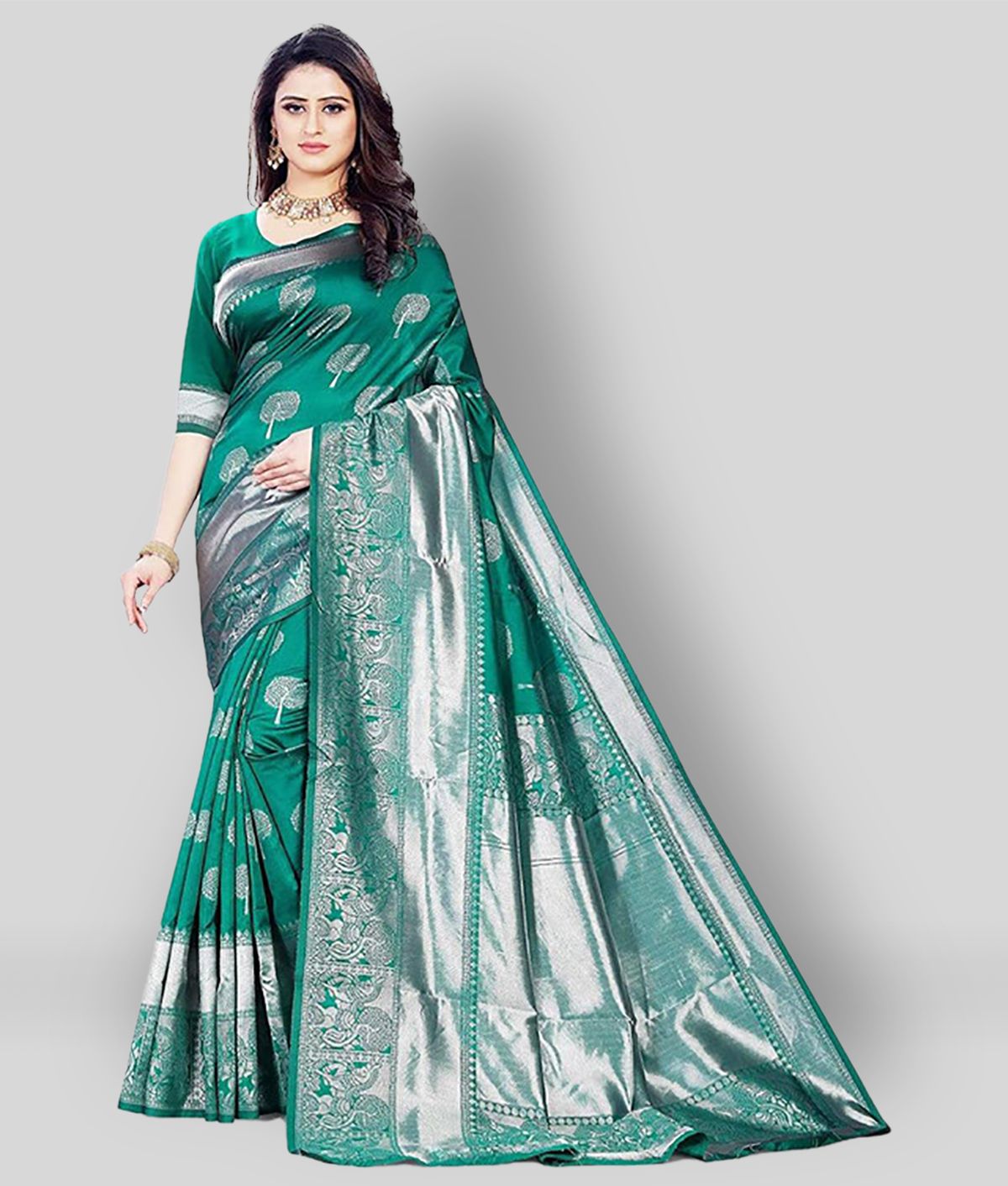     			Sitanjali - Green Banarasi Silk Saree Without Blouse Piece ( Pack of 1 )