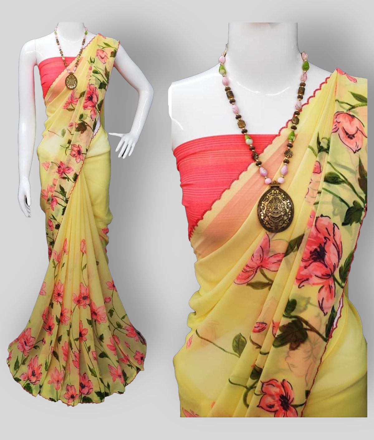 Sitanjali - Yellow Georgette Saree With Blouse Piece ( Pack of 1 )