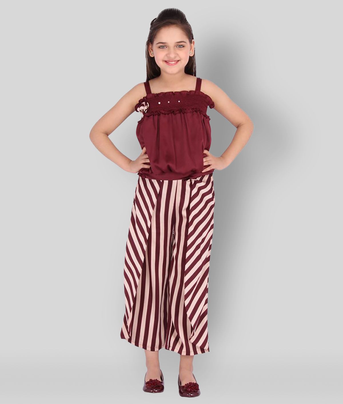     			Cutecumber Pack of 1 Girls Satin Top With Palazzo ( Maroon )