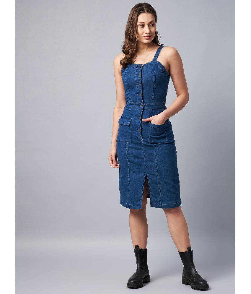     			StyleStone - Blue Denim Women's Bodycon Dress ( Pack of 1 )