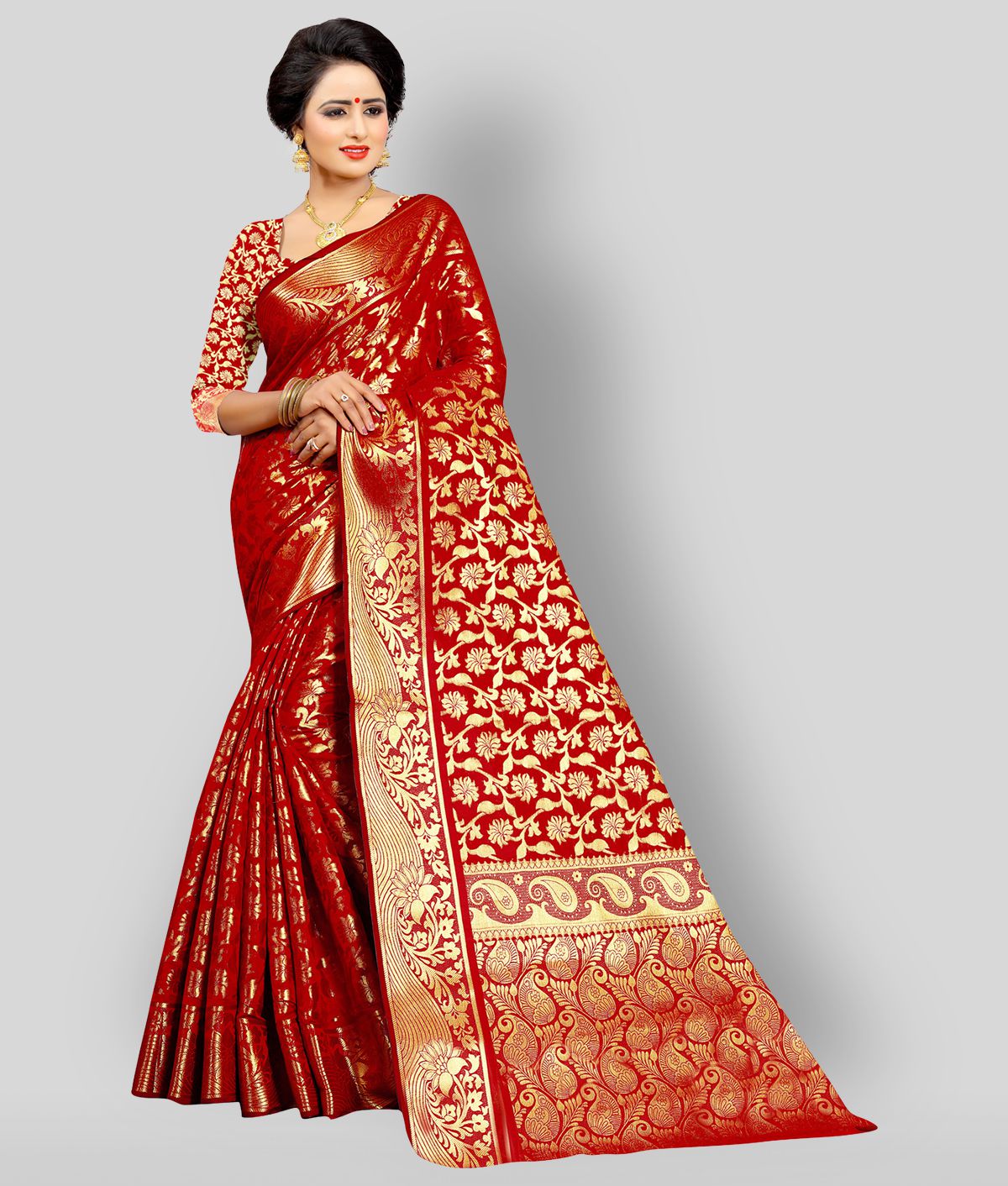 ofline selection - Red Banarasi Silk Saree With Blouse Piece (Pack of 1)
