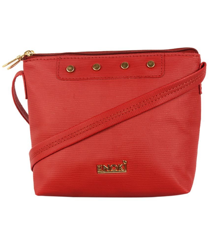     			Enoki - Red Faux Leather Satchel Bag