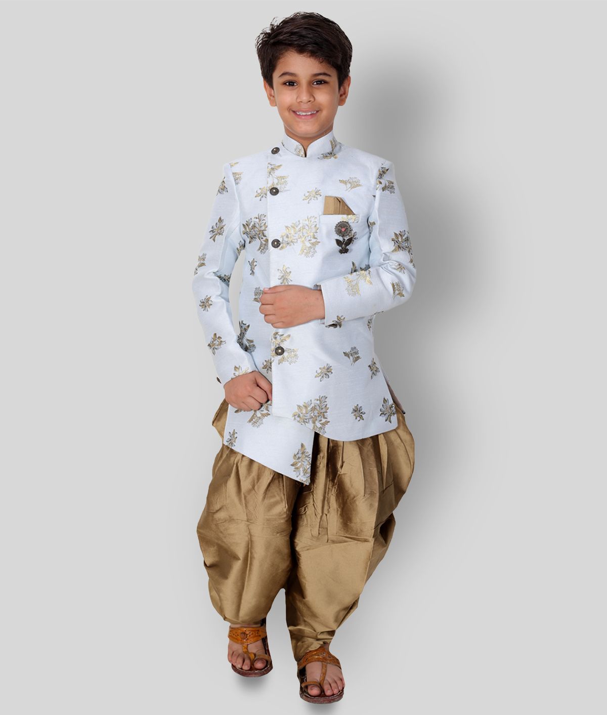     			Fourfolds Boys Cotton Blend Kurta & Dhoti with Dupatta Set ( Pack of 1 , Sky Blue )