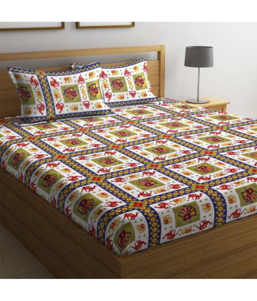     			HOMETALES Cotton Ethnic Double Bedsheet with 2 Pillow Covers-Orange