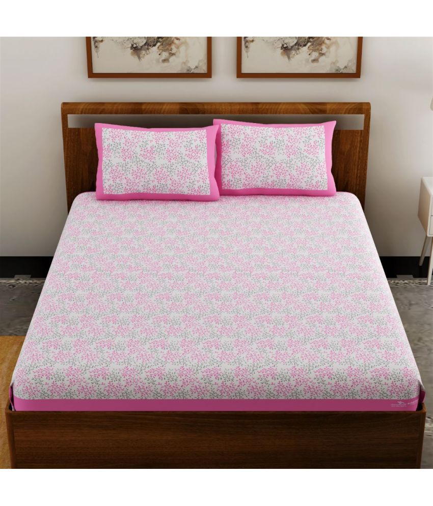     			unique choice - Pink Cotton Double Bedsheet with 2 Pillow Covers