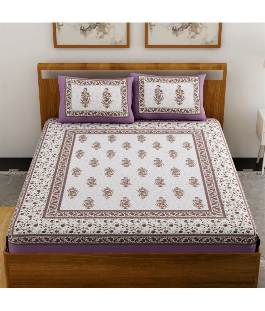     			Uniqchoice Cotton Ethnic Double Bedsheet with 2 Pillow Covers- Purple