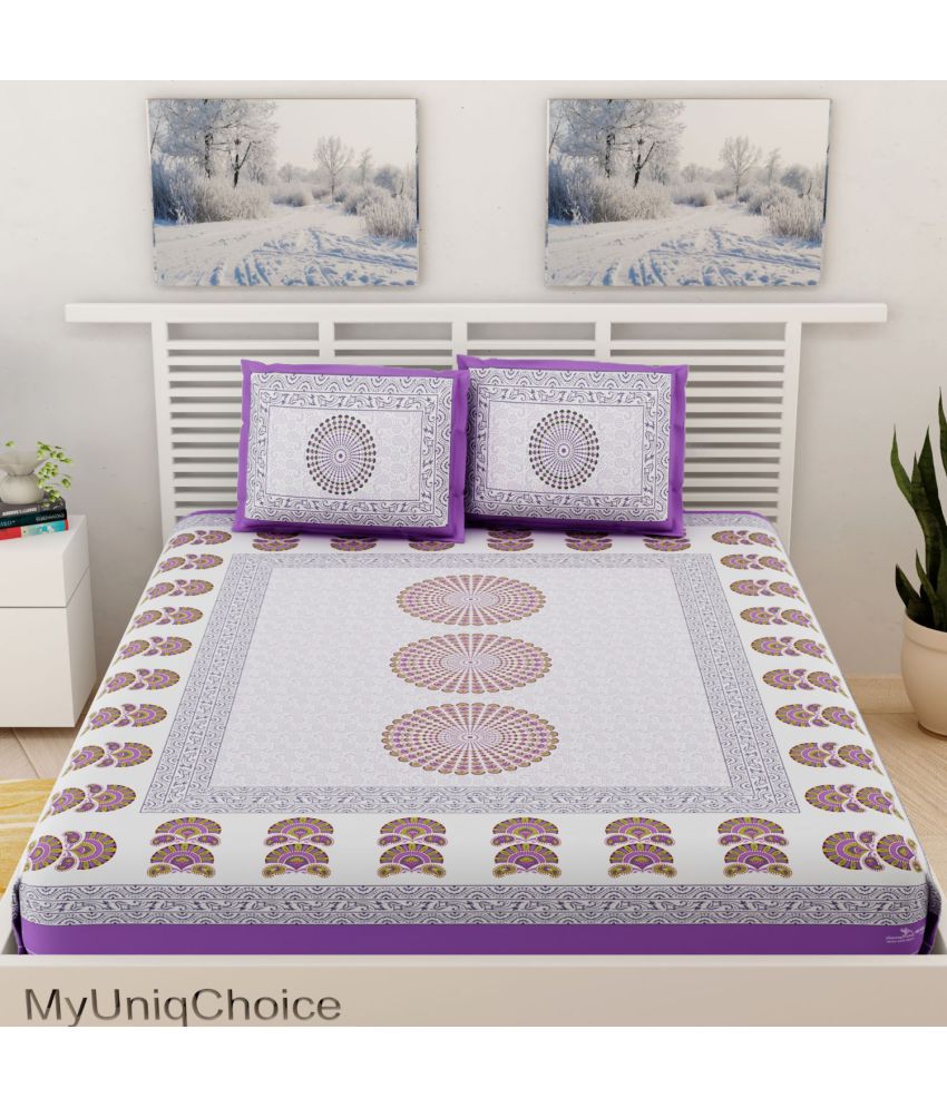     			unique choice Cotton Ethnic Printed Double Bedsheet with 2 Pillow Covers - Purple