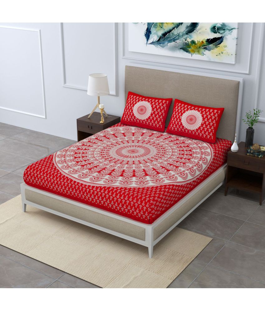     			unique choice - Red Cotton Double Bedsheet with 2 Pillow Covers