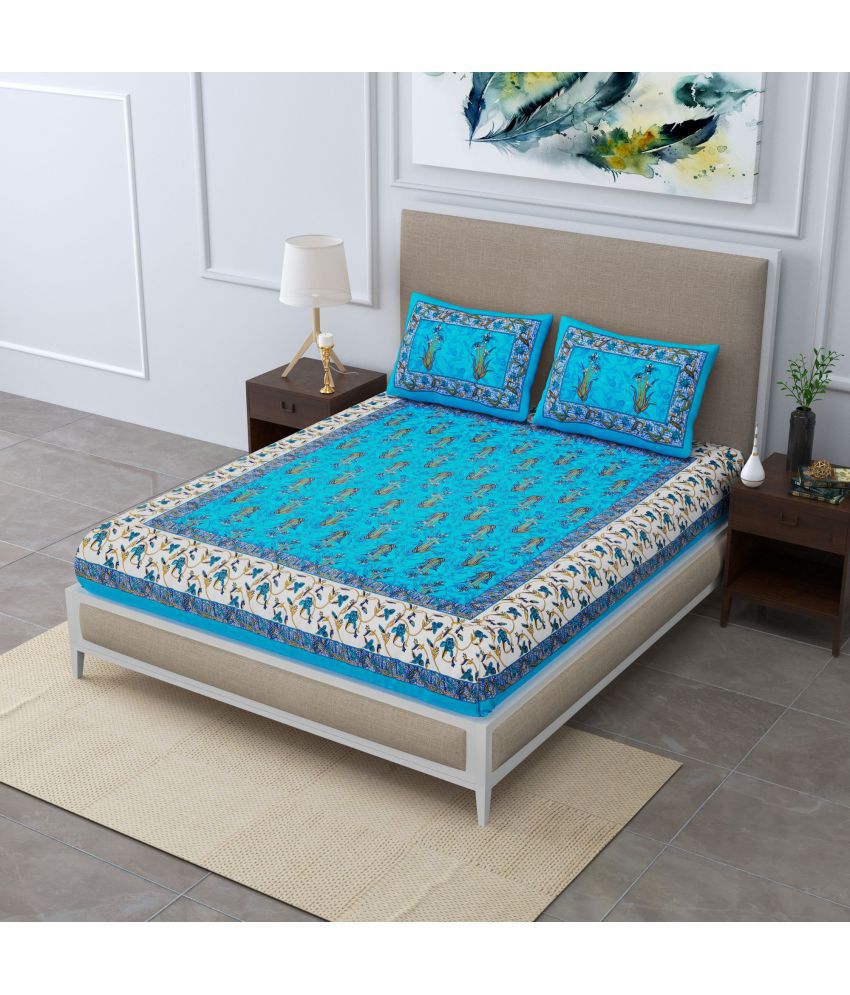    			unique choice - Turquoise Cotton Double Bedsheet with 2 Pillow Covers