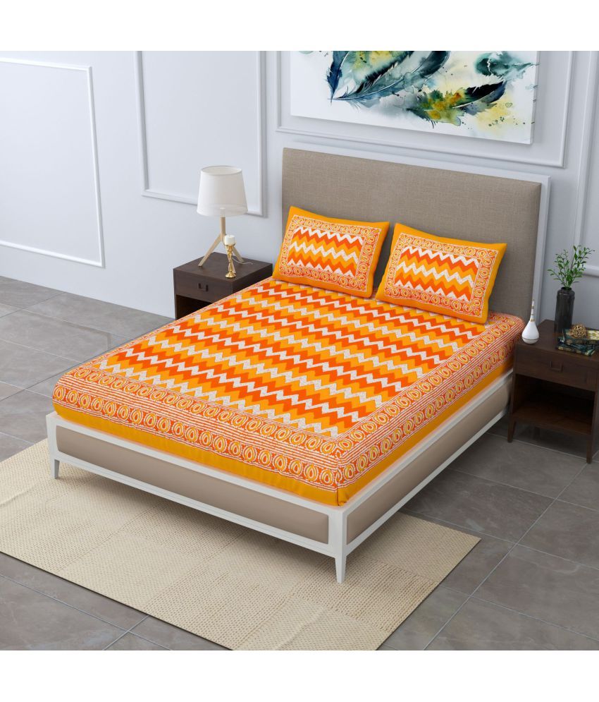     			unique choice - Yellow Cotton Double Bedsheet with 2 Pillow Covers