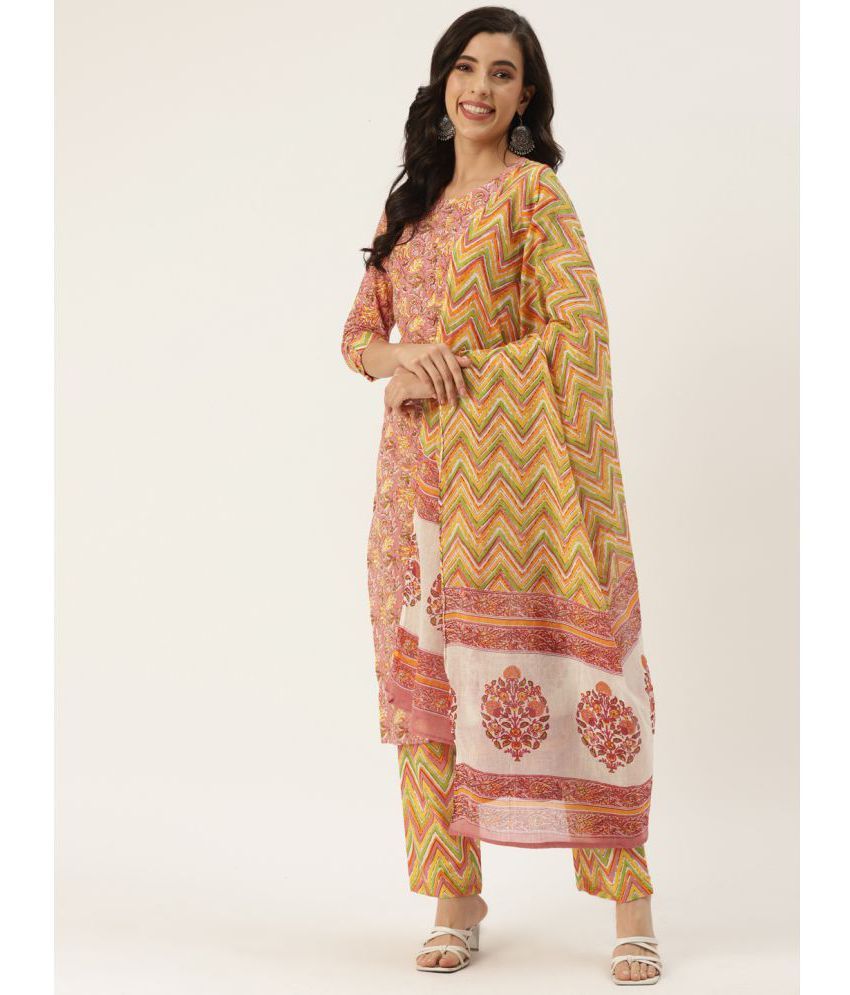     			Kbz - Pink Straight Cotton Women's Stitched Salwar Suit ( Pack of 1 )