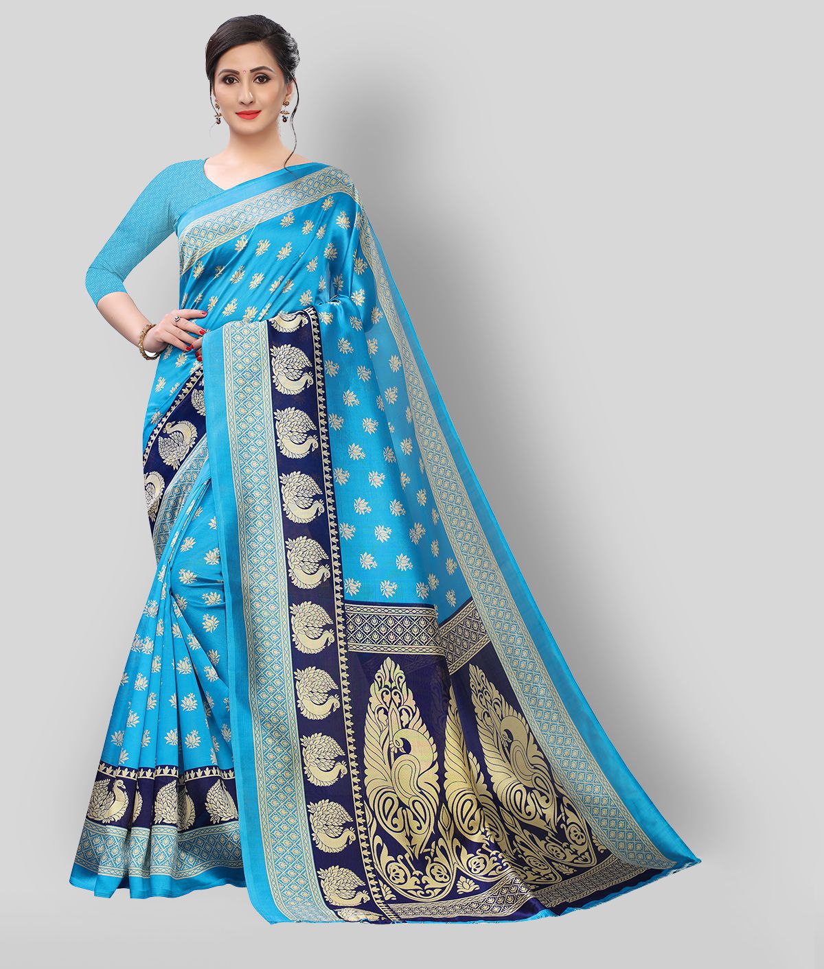 Bhakarwadi Blue Art Silk Saree - Single