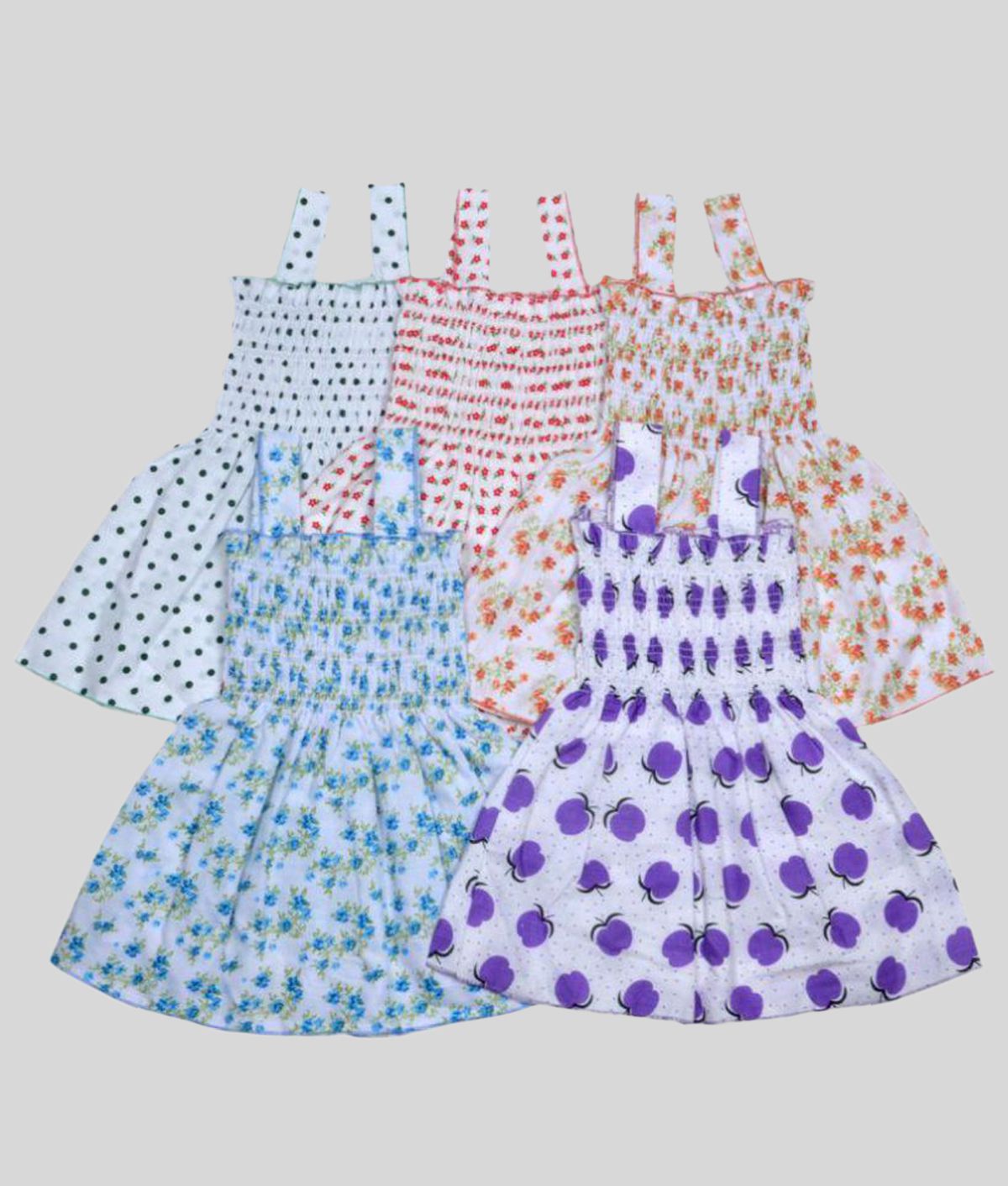     			Sathiyas - White Cotton Baby Girl Frock ( Pack of 5 )