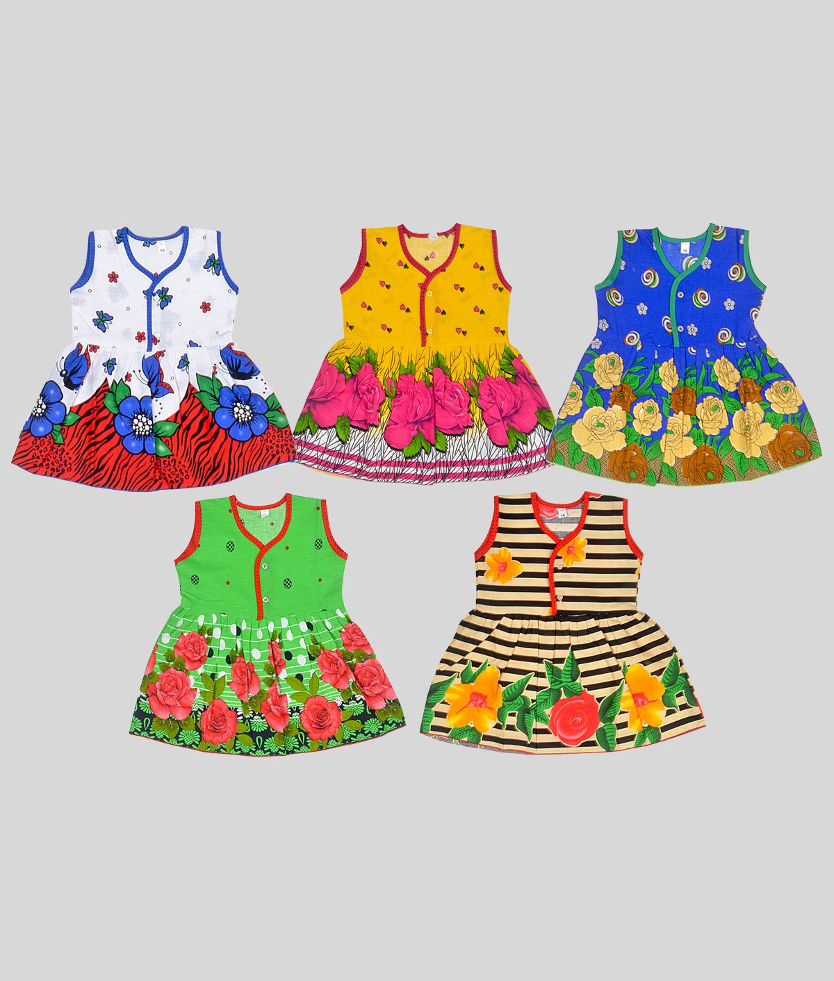     			Sathiyas - Multi Cotton Baby Girl Frock ( Pack of 5 )