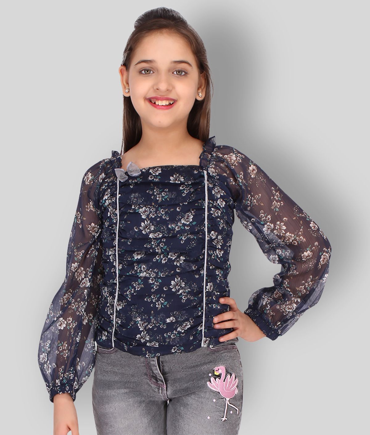     			Cutecumber Pack of 1 Girls Chiffon Top ( Navy )