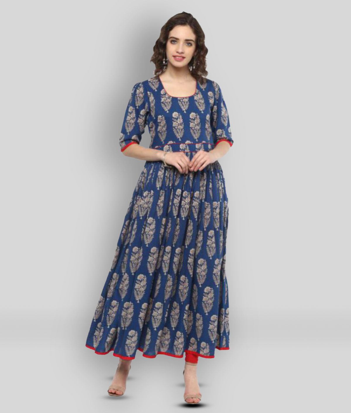     			Divena - Blue Cotton Blend Women's Anarkali Kurti
