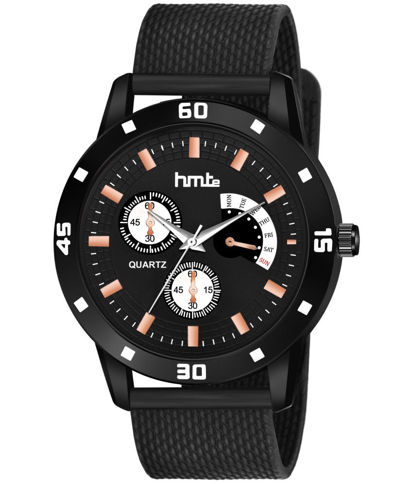     			HMTe - Black Leather Analog Men's Watch