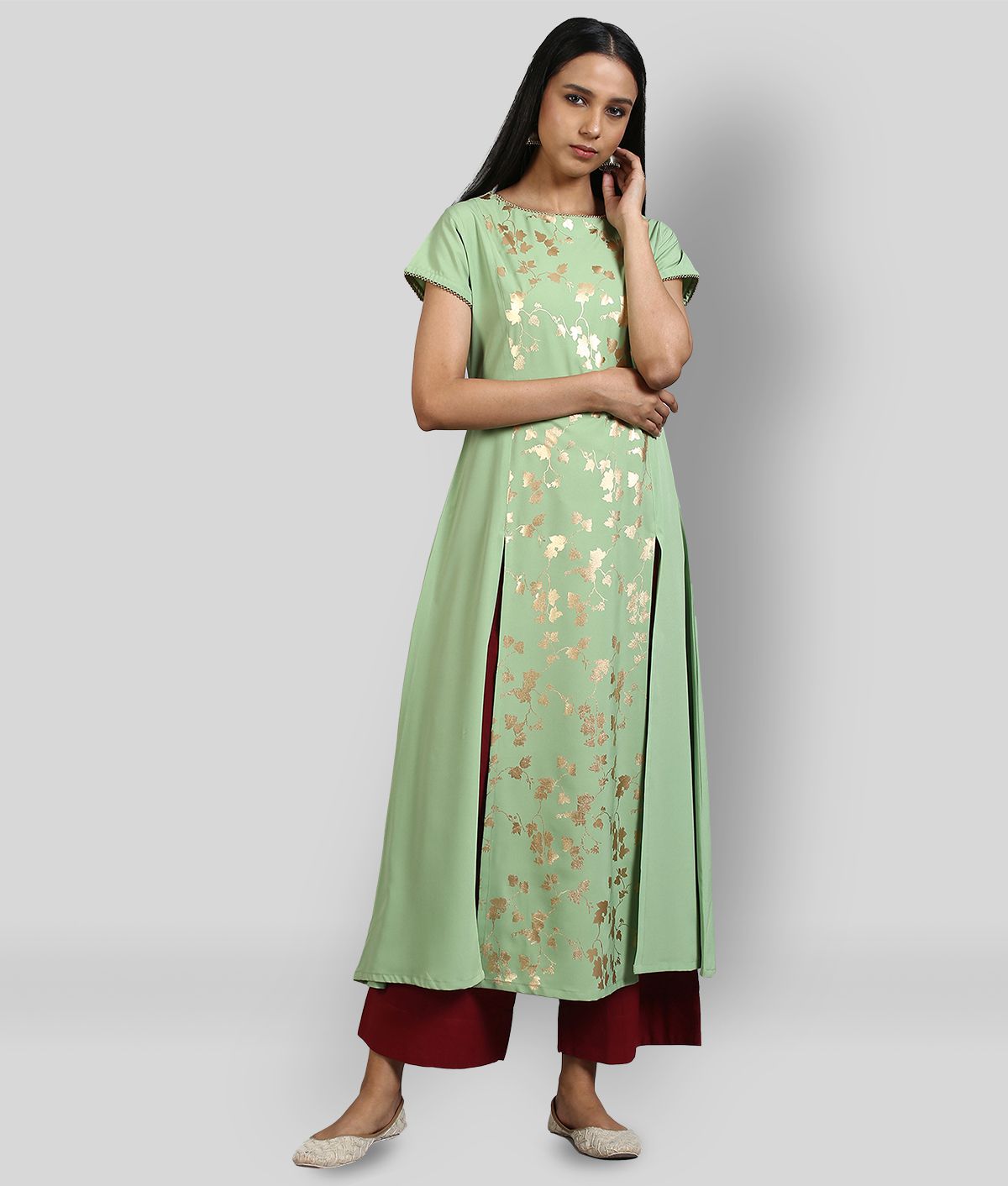 Janasya Indian Tunic Tops Crepe Kurti Women Green 