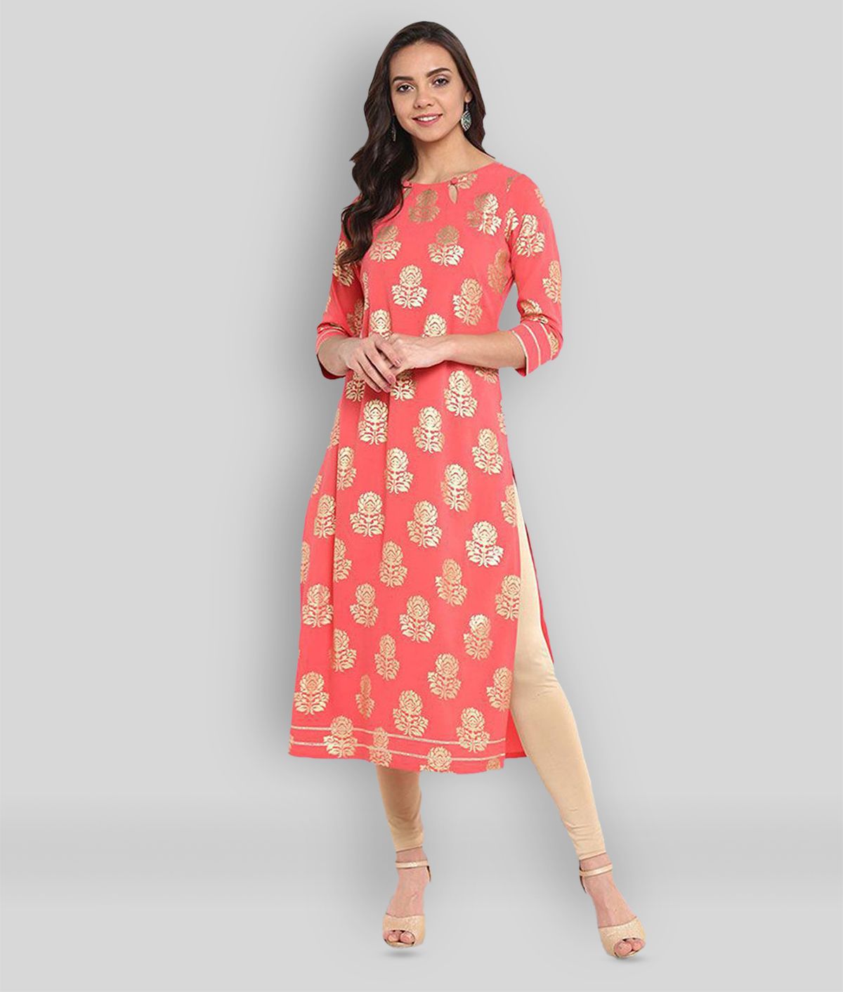 Peach Crepe Women's Straight Kurti 