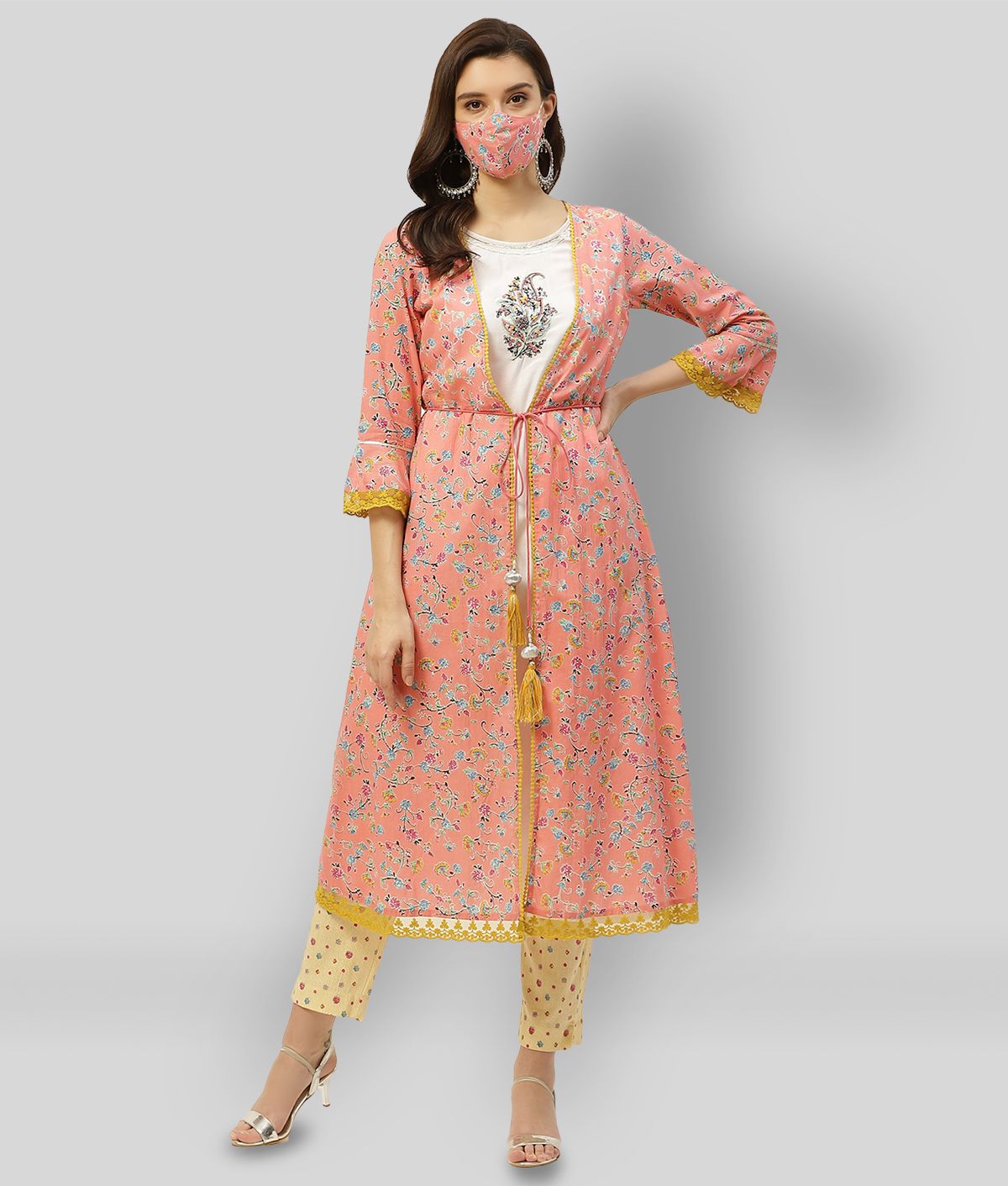     			Juniper - Pink Cotton Women's Double Layered Kurti