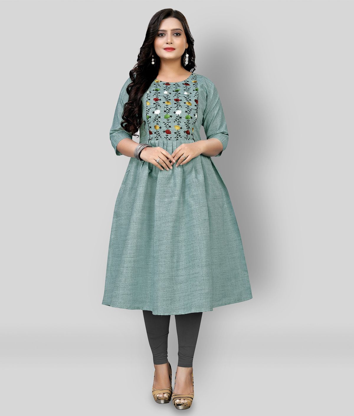     			Rangrasiya - Green Cotton Women's Flared Kurti ( Pack of 1 )